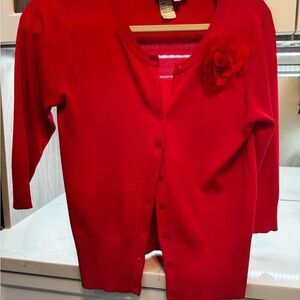 Joseph A. Red Cardigan with Floral Detail
